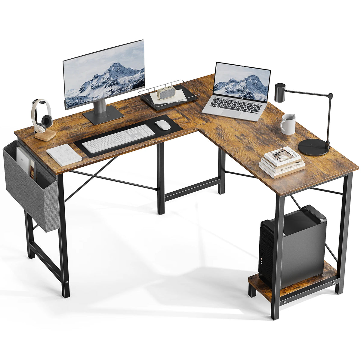 JHK Gaming Corner 50 Inch Office Writing PC Wooden Table with CPU Storage Shelf & Side Bag for Home Office Bedroom