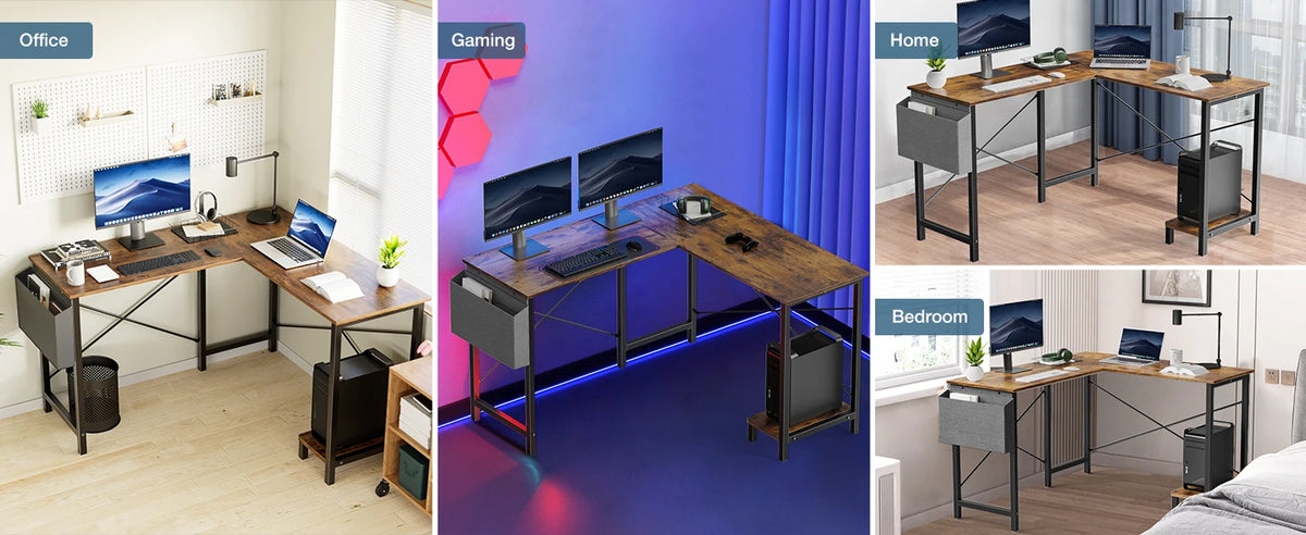 JHK Gaming Corner 50 Inch Office Writing PC Wooden Table with CPU Storage Shelf & Side Bag for Home Office Bedroom