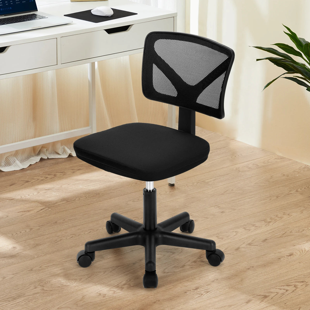 JHK Mesh with Lumbar Support Armless Office Chair Low Back with Wheels Adjustable Height 360° Rolling Swivel Computer