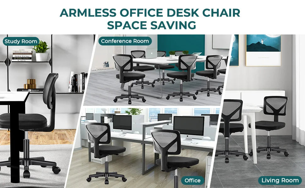 JHK Mesh with Lumbar Support Armless Office Chair Low Back with Wheels Adjustable Height 360° Rolling Swivel Computer