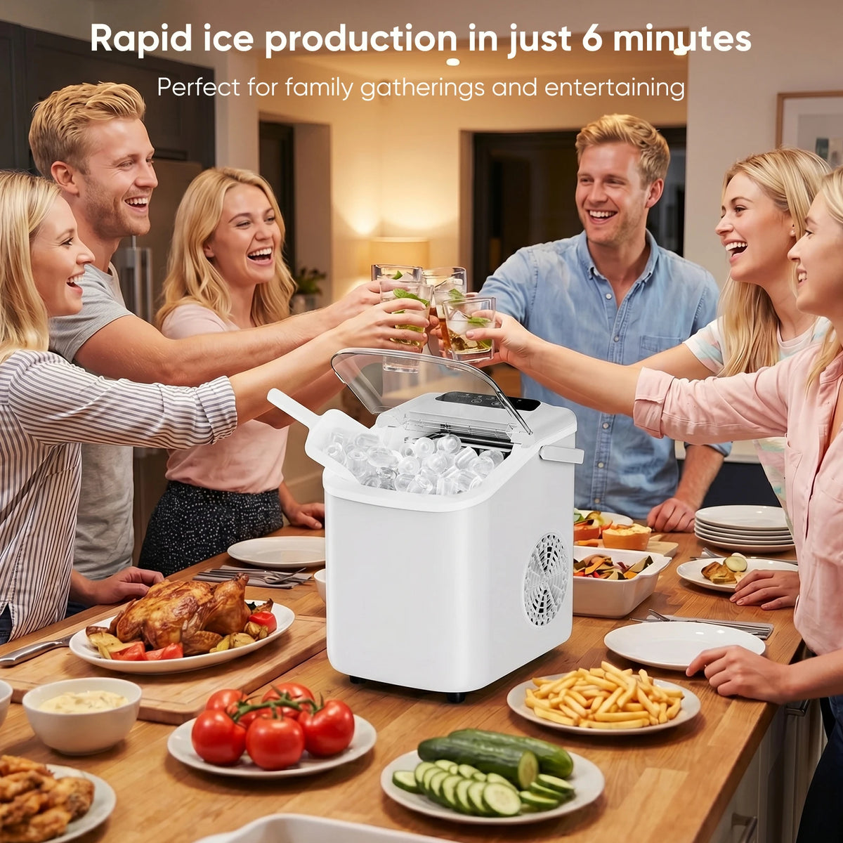 JHK Small Portable Ice Machine Countertop Ice Maker with Scoop Basket and Handle 9 Ice Cubes Ready in 6 Mins 26.5lbs