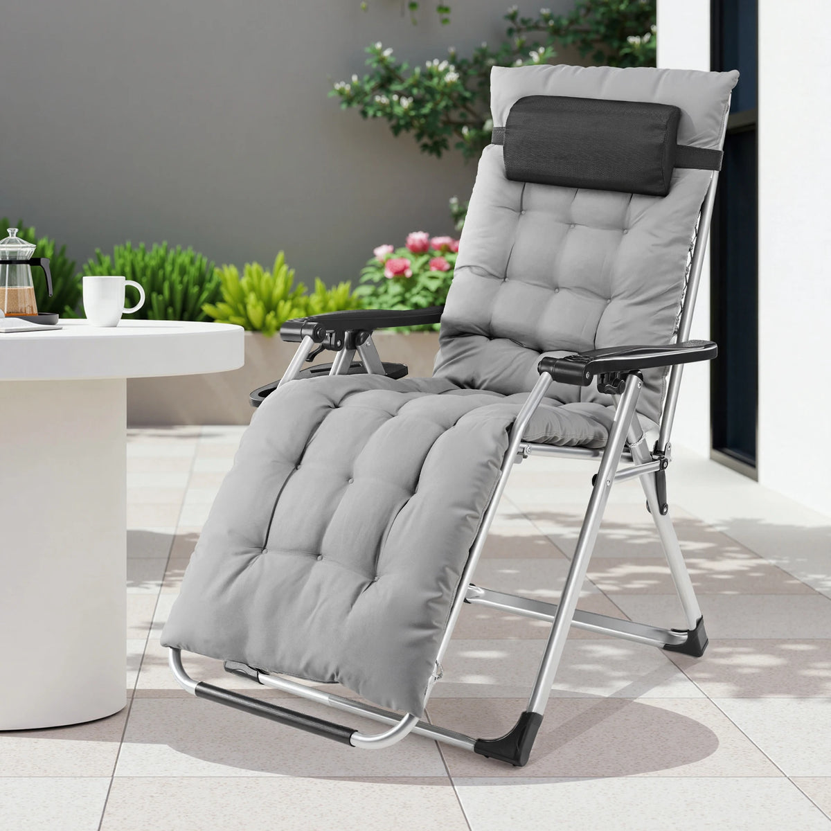 JHK Zero Gravity Recliner Camping Patio Lounge Chair Folding Portable with Cup Holder Trays Removable Cushion