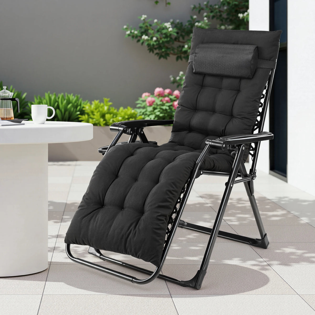 JHK Zero Gravity Recliner Camping Patio Lounge Chair Folding Portable with Cup Holder Trays Removable Cushion