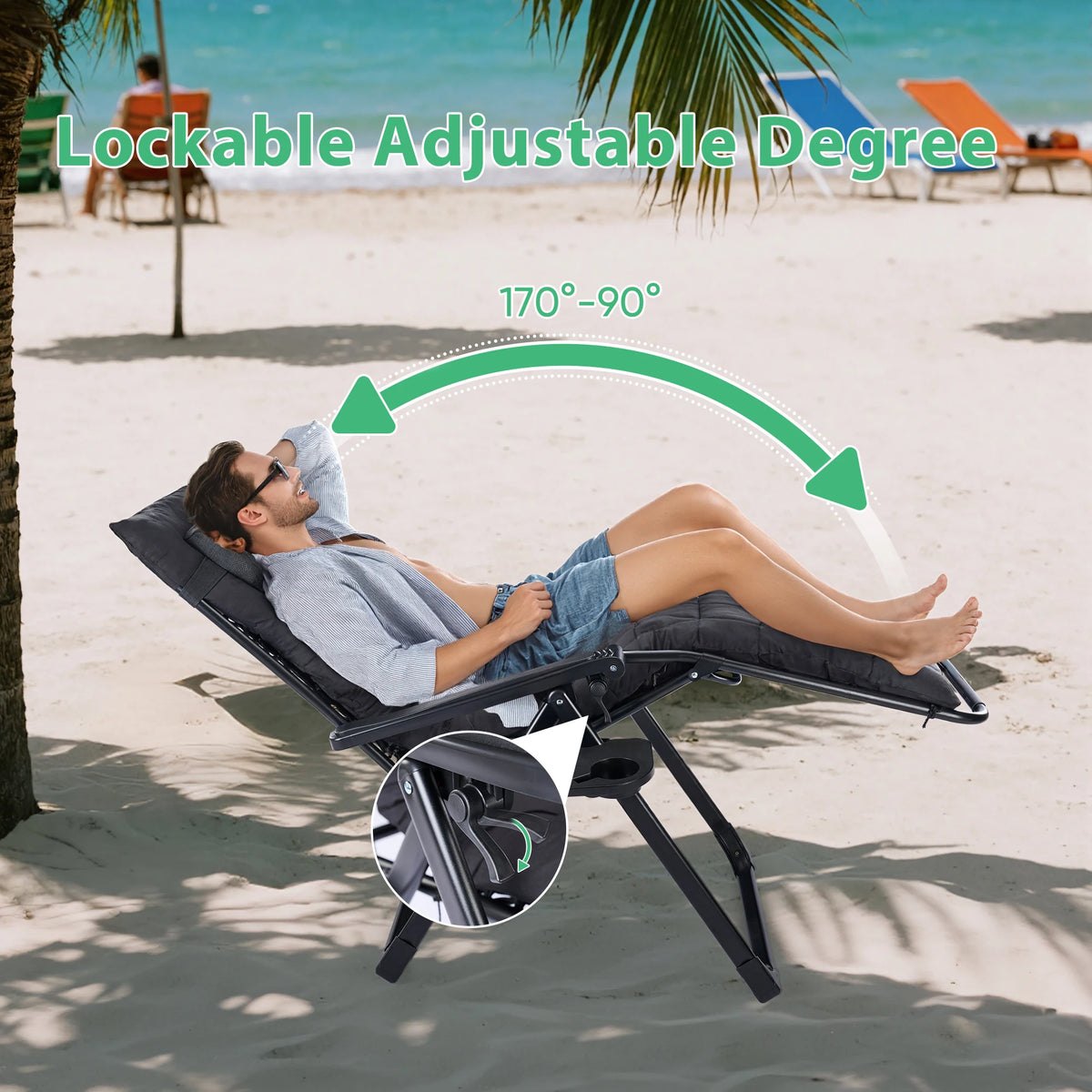 JHK Zero Gravity Recliner Camping Patio Lounge Chair Folding Portable with Cup Holder Trays Removable Cushion