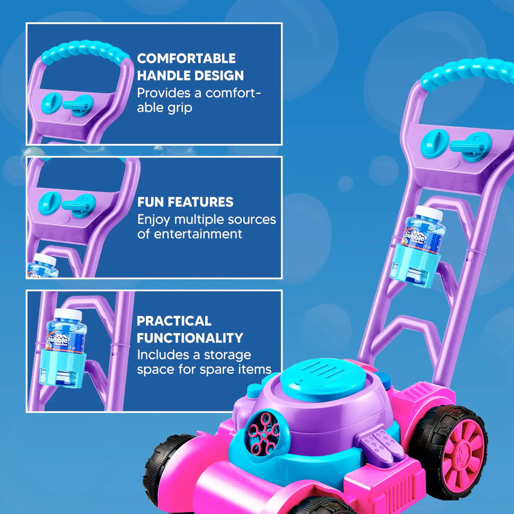 JOYFY Bubble Lawn Mower Bubble Machine Summer Outdoor Toys Pink Bubble Blower for Kids 3-6 Birthday Gifts - Nexvibe