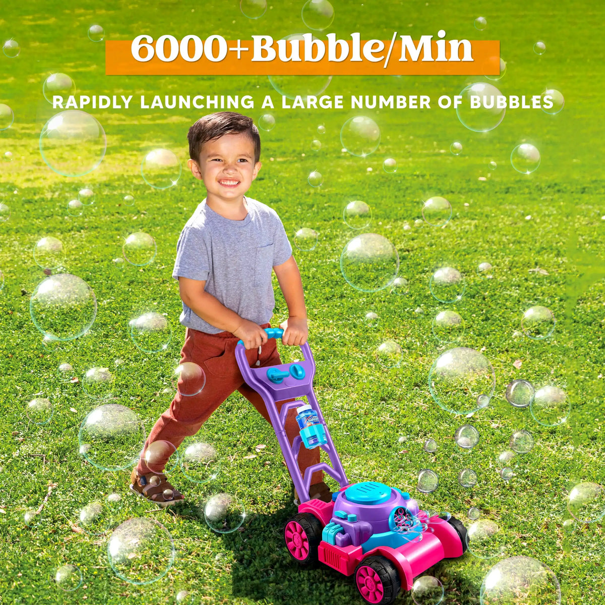 JOYFY Bubble Lawn Mower Bubble Machine Summer Outdoor Toys Pink Bubble Blower for Kids 3-6 Birthday Gifts - Nexvibe