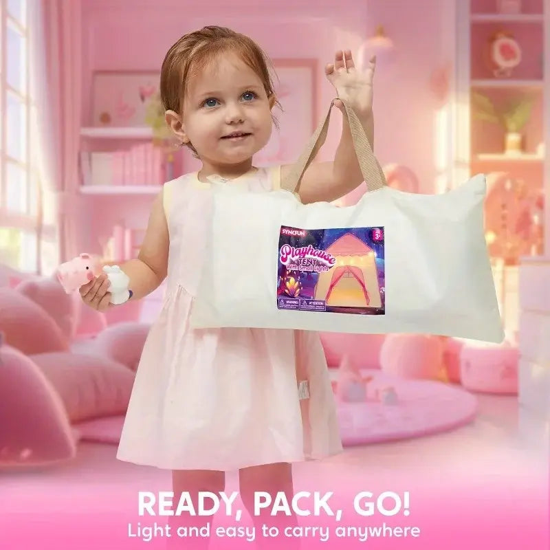 JOYFY Pink Princess Tent for Girls with LED Star Lights Large Playhouse Kids Castle Play Tent for Children Indoor Outdoor Games - Nexvibe