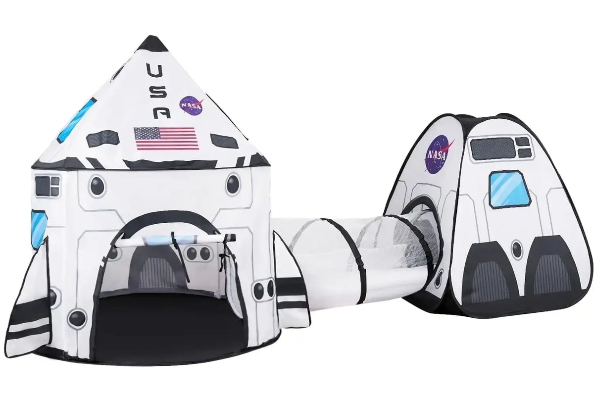 Joyfy Rocket Ship Play Tents Set Pop up Play house with Tunnel 3-Piece Play Tent for Kids Pretend Play Birthday Gift - Nexvibe
