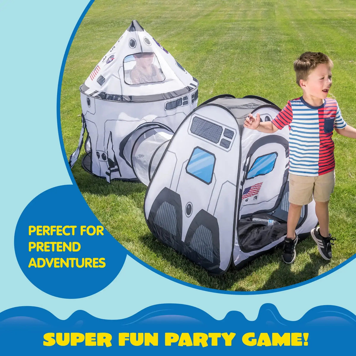 Joyfy Rocket Ship Play Tents Set Pop up Play house with Tunnel 3-Piece Play Tent for Kids Pretend Play Birthday Gift - Nexvibe