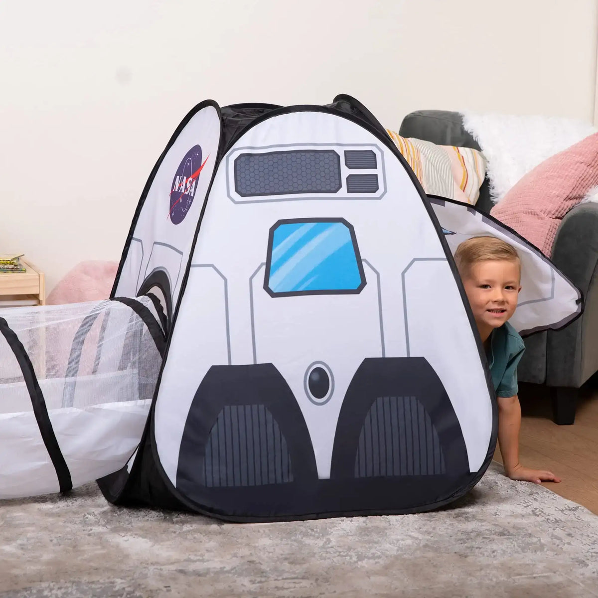 Joyfy Rocket Ship Play Tents Set Pop up Play house with Tunnel 3-Piece Play Tent for Kids Pretend Play Birthday Gift - Nexvibe