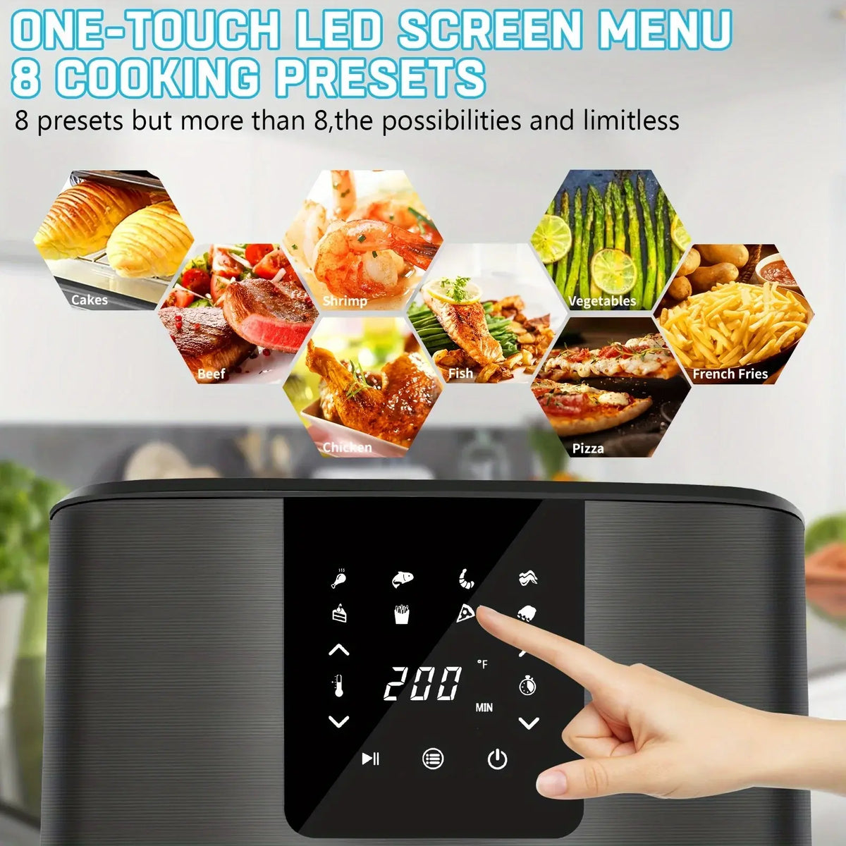 KitCook Large Air Fryer, 1500W 7QT AirFryer Cooker, Adjustable Temperature 100-400°F, 8 Presets Menu, Digital Touch Screen, Nons - Nexvibe