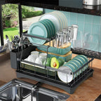 Large 2-tier dish drying rack for kitchen countertops removable large-capacity dish draining rack