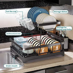 Large 2-tier dish drying rack for kitchen countertops removable large-capacity dish draining rack