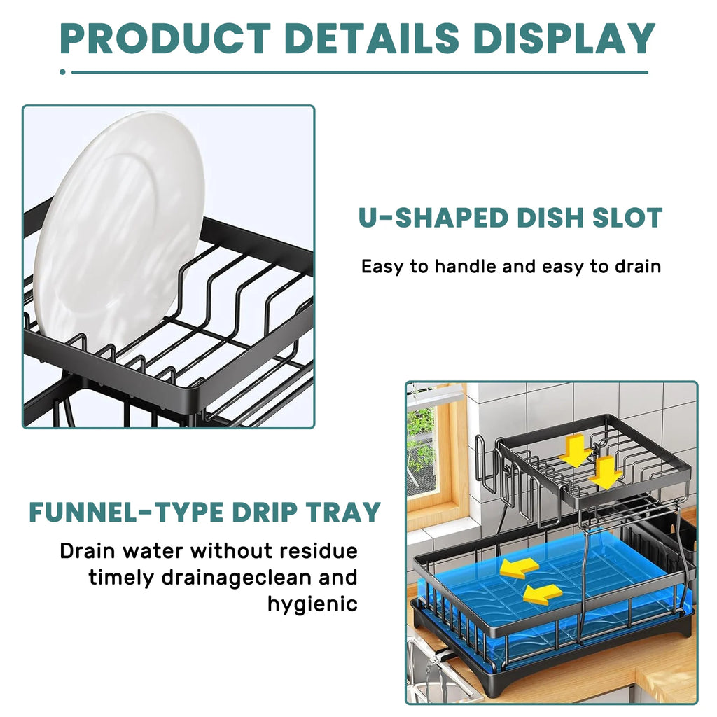 Large 2-tier dish drying rack for kitchen countertops removable large-capacity dish draining rack