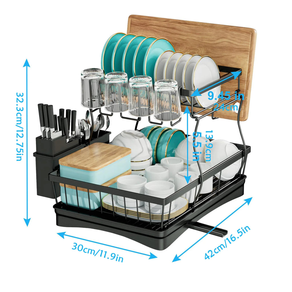 Large 2-tier dish drying rack for kitchen countertops removable large-capacity dish draining rack