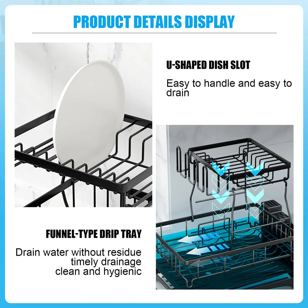 Large 2-tier dish drying rack for kitchen countertops removable large-capacity dish draining rack