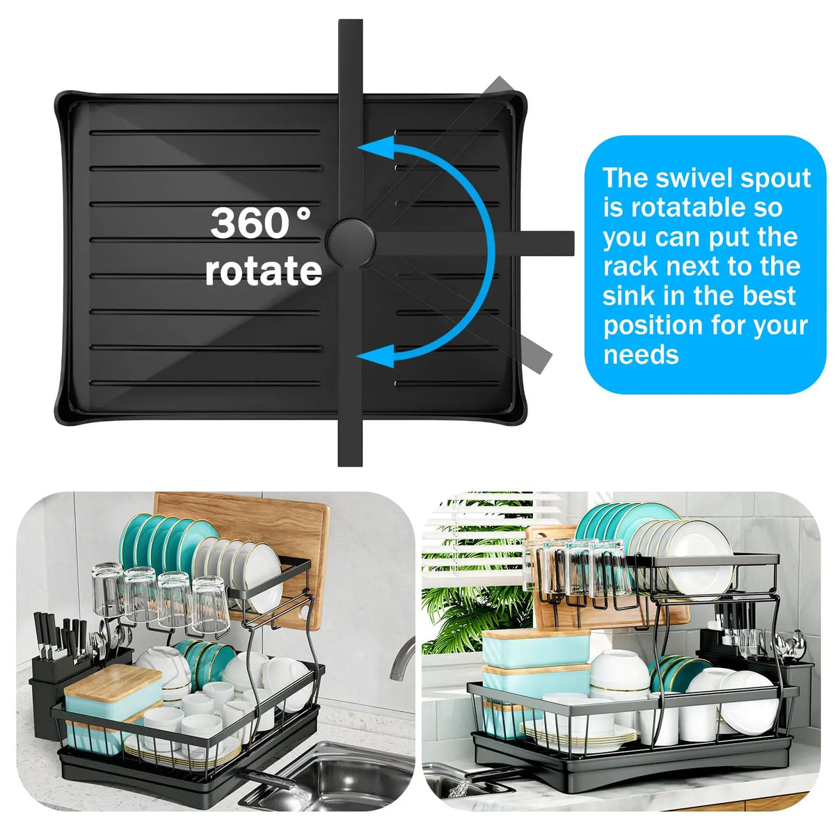 Large 2-tier dish drying rack for kitchen countertops removable large-capacity dish draining rack