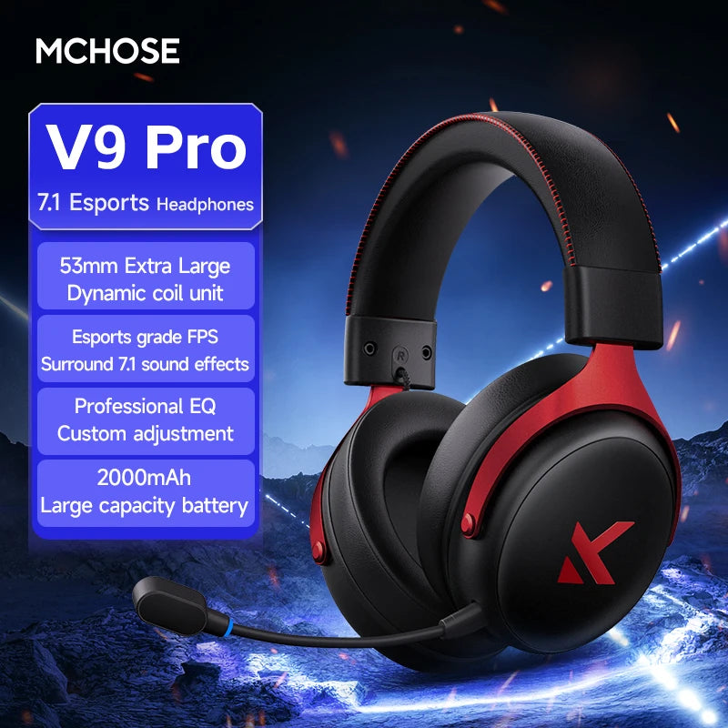 MCHOSE V9 Pro Wireless Gaming Headset 7.1Surround Sound Headphones Noise Canceling Mic Low Latency Lightweight for PS5