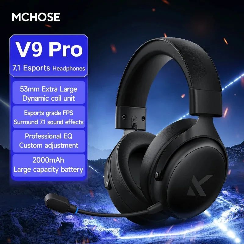 MCHOSE V9 Pro Wireless Gaming Headset 7.1Surround Sound Headphones Noise Canceling Mic Low Latency Lightweight for PS5