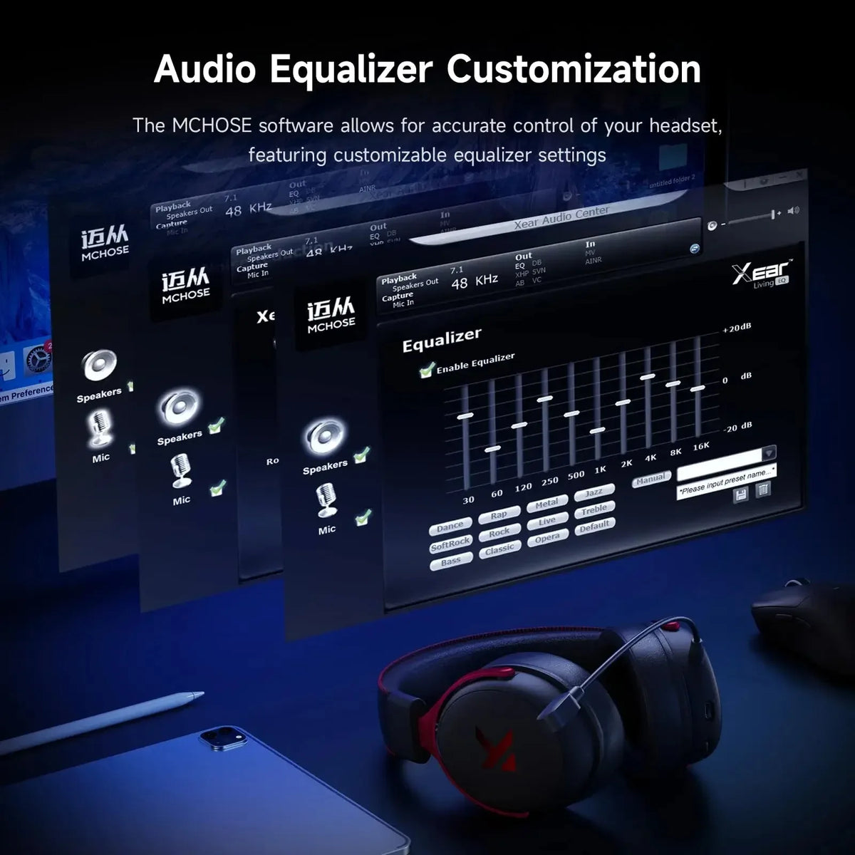 MCHOSE V9 Pro Wireless Gaming Headset 7.1Surround Sound Headphones Noise Canceling Mic Low Latency Lightweight for PS5