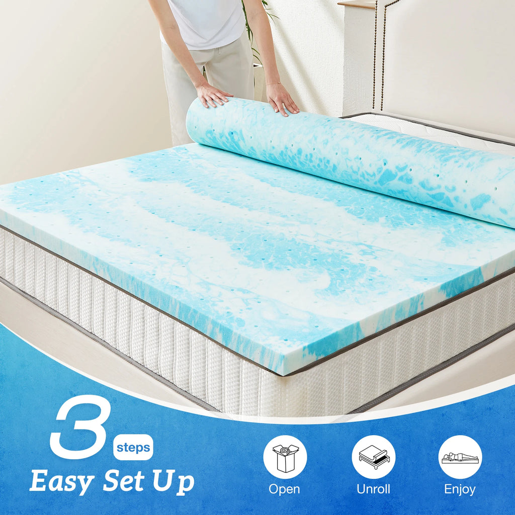 MCQ 2 Inch Soft Bed Mattress Full Size Memory Foam Gel Breathable Cooling Mattress Soft Bed Topper Home Bedroom