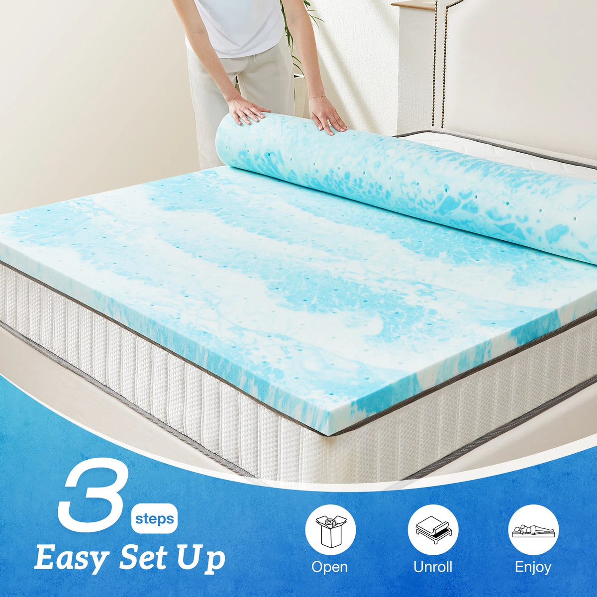MCQ 2 Inch Soft Bed Mattress Full Size Memory Foam Gel Breathable Cooling Mattress Soft Bed Topper Home Bedroom