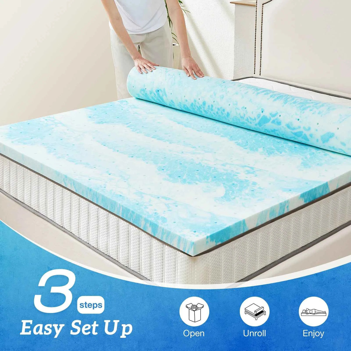 MCQ 2 Inch Soft Bed Mattress Full Size Memory Foam Gel Breathable Cooling Mattress Soft Bed Topper Home Bedroom Furniture