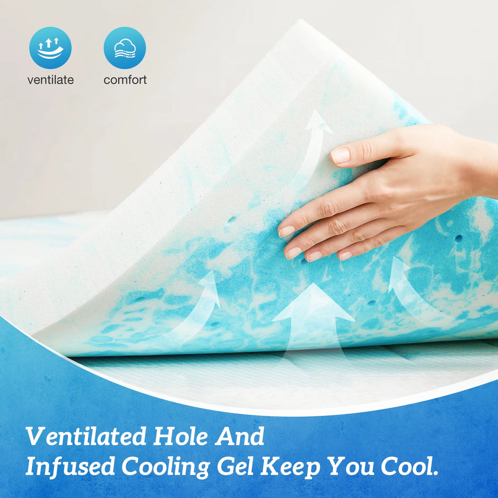 MCQ 2 Inch Soft Bed Mattress Full Size Memory Foam Gel Breathable Cooling Mattress Soft Bed Topper Home Bedroom