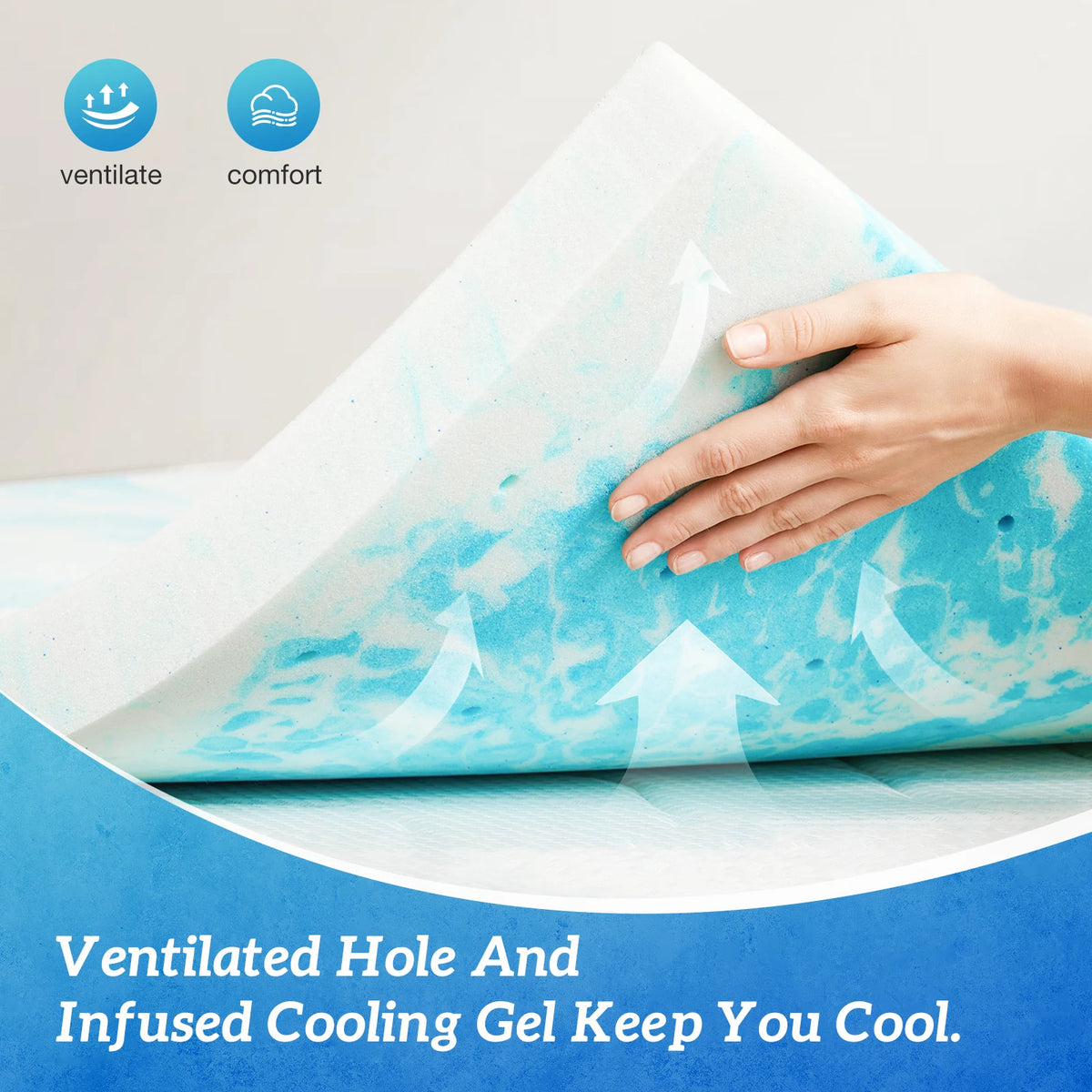MCQ 2 Inch Soft Bed Mattress Full Size Memory Foam Gel Breathable Cooling Mattress Soft Bed Topper Home Bedroom