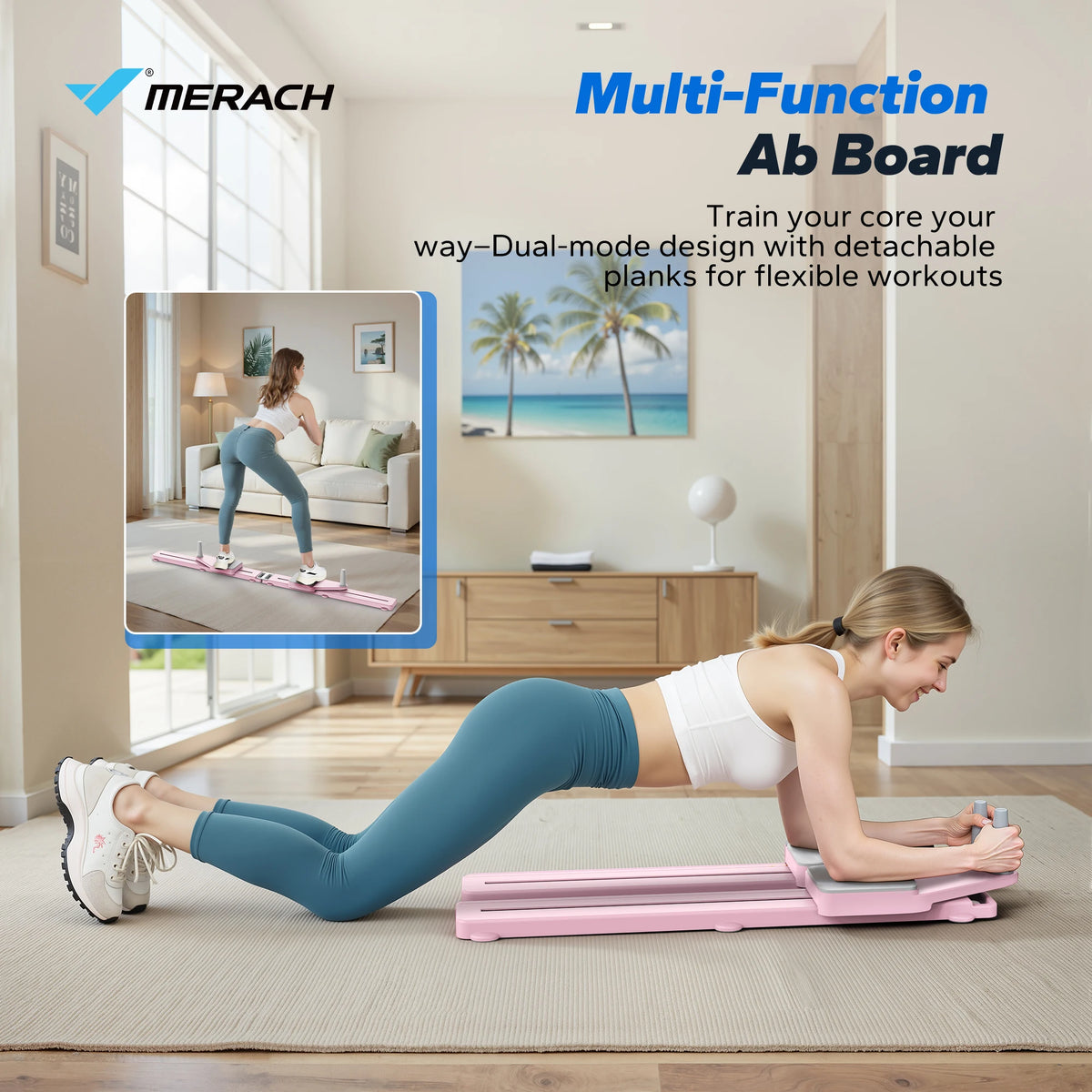 MERACH Pilates Board Multifunctional Abdominal Plate Detachable Ab Trainer with Anti-Slip Design Portable Pilates