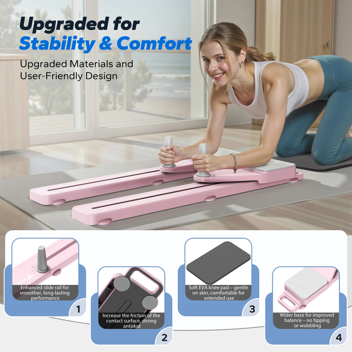 MERACH Pilates Board Multifunctional Abdominal Plate Detachable Ab Trainer with Anti-Slip Design Portable Pilates