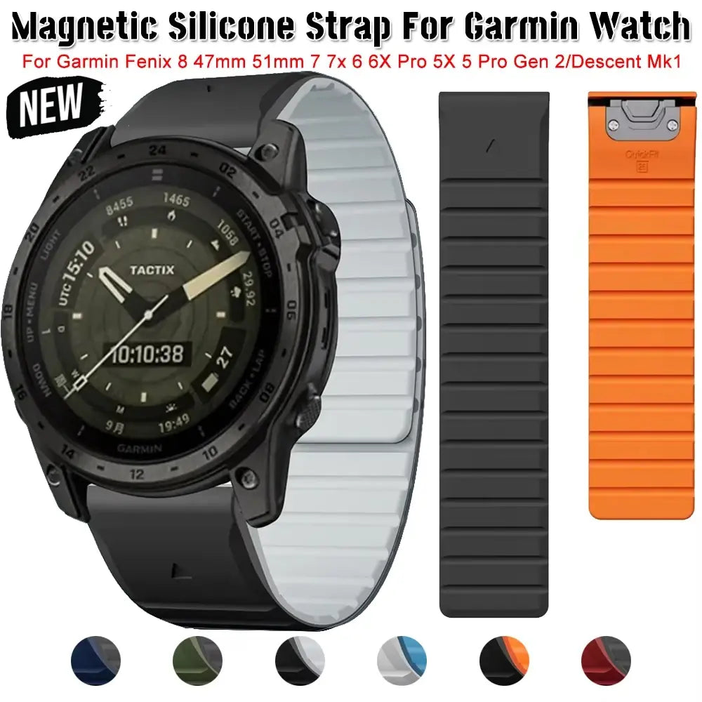 Magnetic Silicone Strap For Garmin Fenix 8 47mm 51mm 7 7x 6 6X Pro 5X 5Plus 22/26mm QuickFit Bracelet For Gen 2/Descent Mk1 Band - Nexvibe
