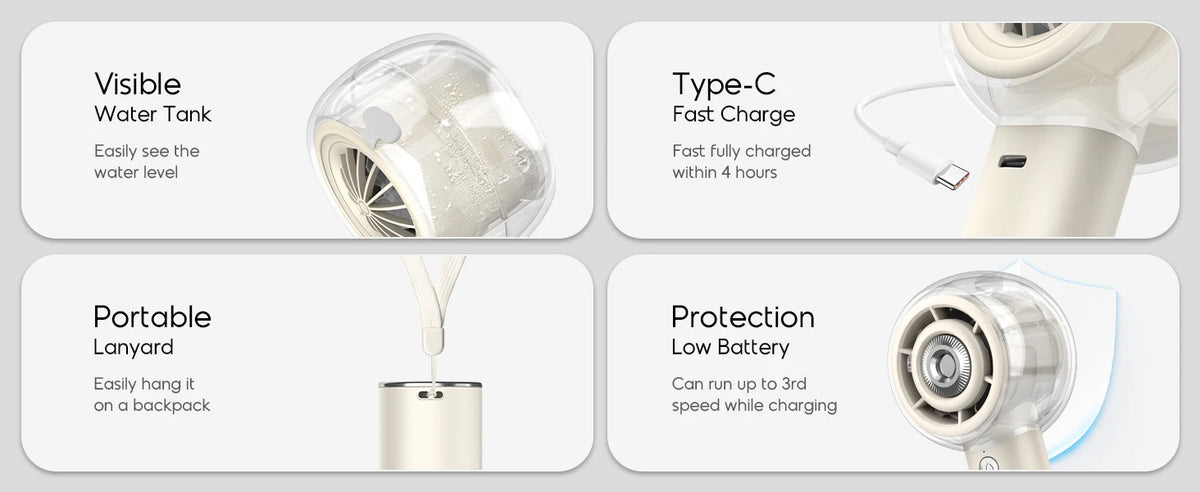 Misting Portable Handheld Fan 6000mAh Rechargeable Battery Personal Mini Fans with 4 Strong Windfor Travel Camping Beach