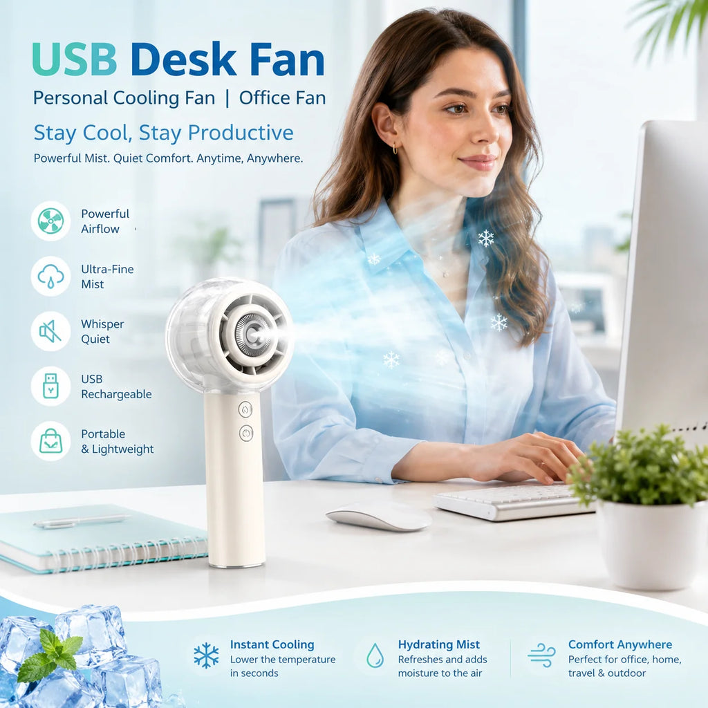 Misting Portable Handheld Fan 6000mAh Rechargeable Battery Personal Mini Fans with 4 Strong Windfor Travel Camping Beach
