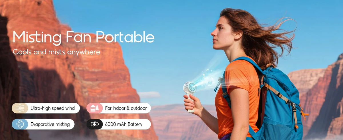 Misting Portable Handheld Fan 6000mAh Rechargeable Battery Personal Mini Fans with 4 Strong Windfor Travel Camping Beach