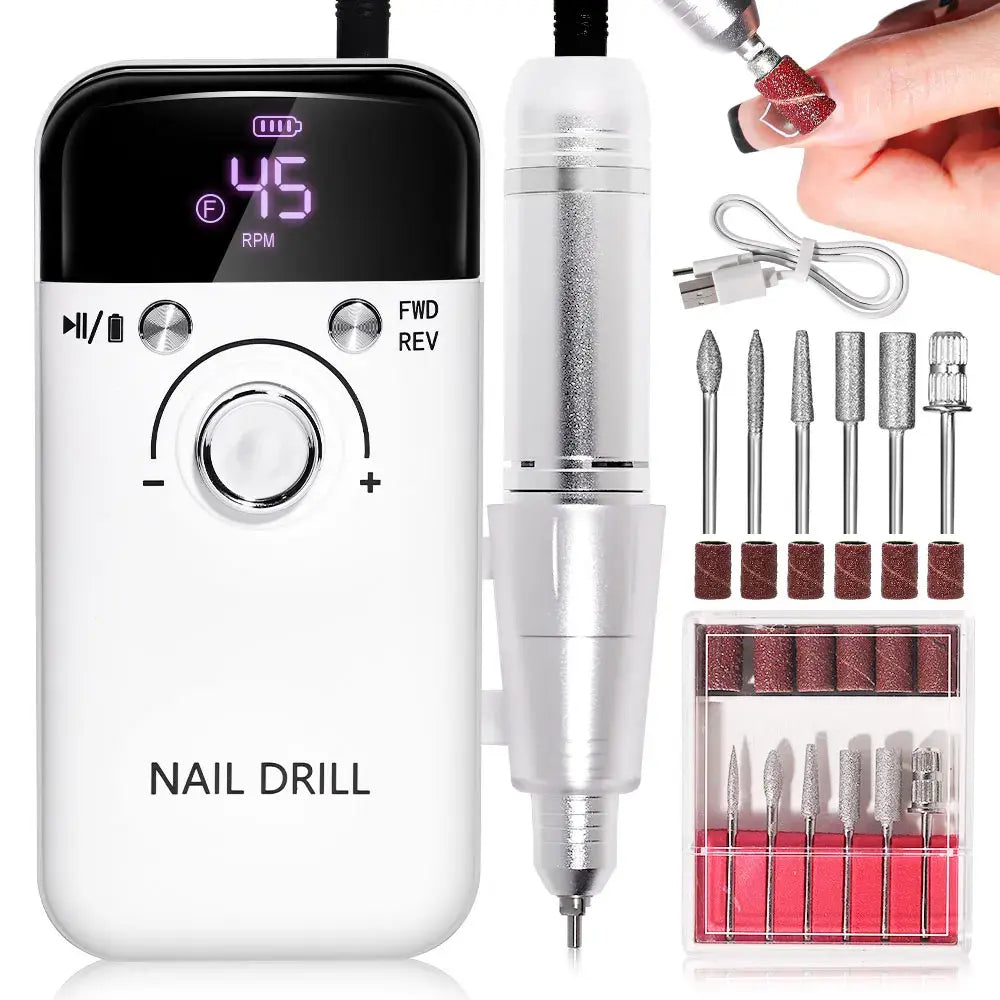 Nail Drill 45000 RPM Rechargeable Nails Electric File for Acrylic Gel Removing & Polishing Gel for Home/Salon Manicure