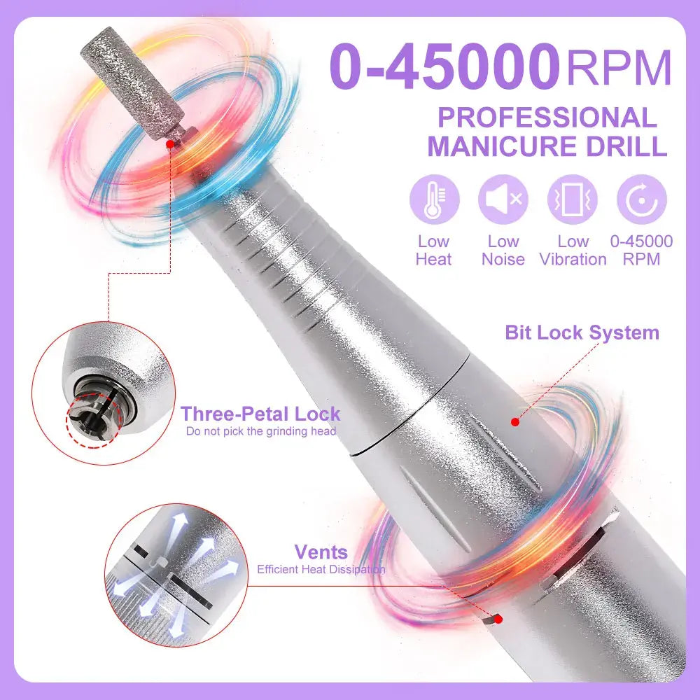 Nail Drill 45000 RPM Rechargeable Nails Electric File for Acrylic Gel Removing & Polishing Gel for Home/Salon Manicure