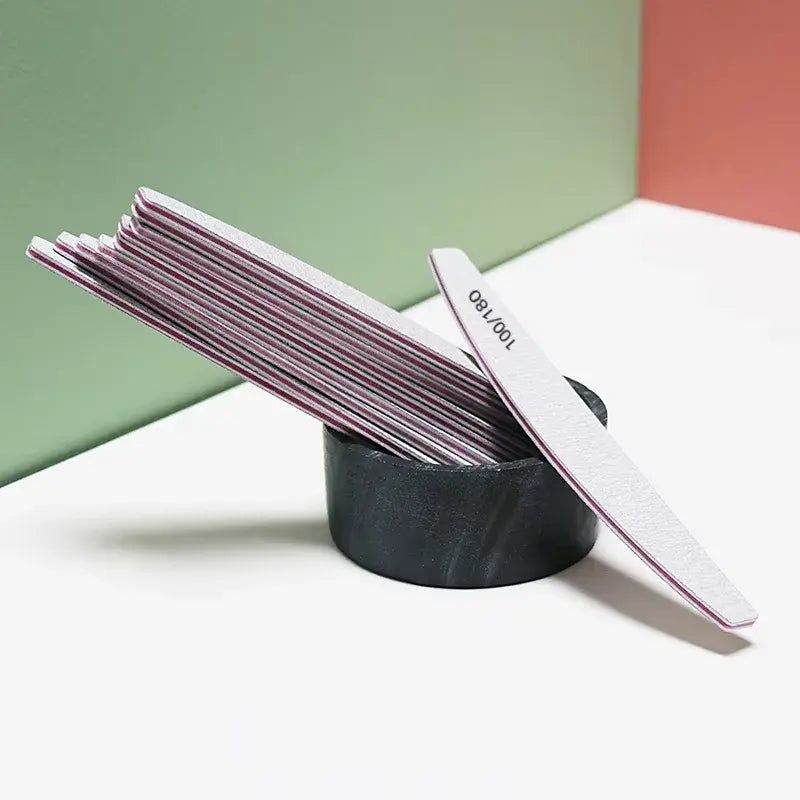 Nail File Buffer 100/180 Grit Half Moon Nail Files Double Side Sandpaper Nail Sanding Grinding Gel Nail Polish Manicure Tool - Nexvibe