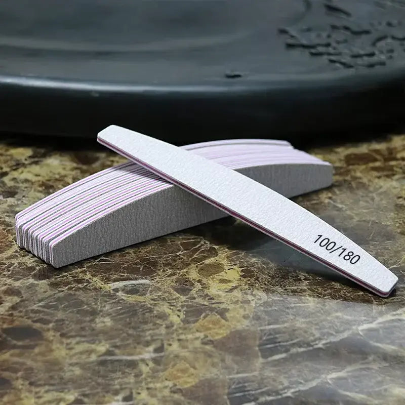 Nail File Buffer 100/180 Grit Half Moon Nail Files Double Side Sandpaper Nail Sanding Grinding Gel Nail Polish Manicure Tool - Nexvibe