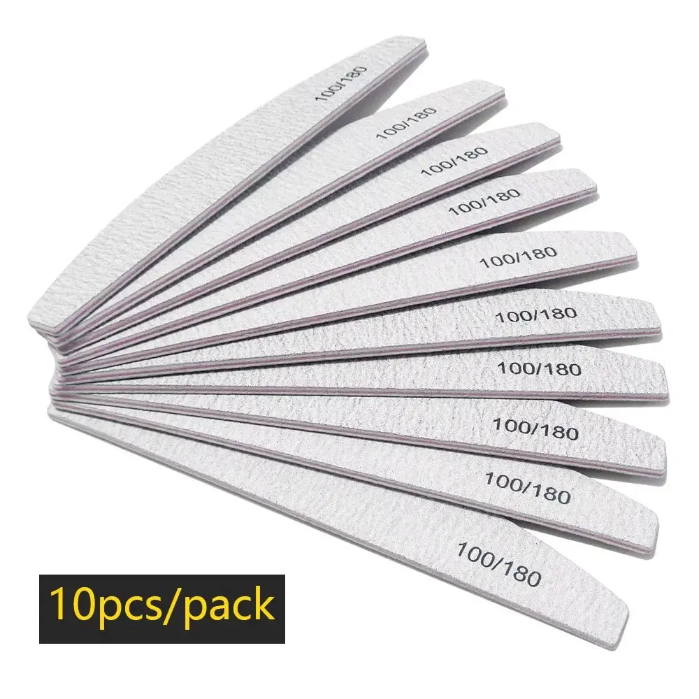 Nail File Buffer 100/180 Grit Half Moon Nail Files Double Side Sandpaper Nail Sanding Grinding Gel Nail Polish Manicure Tool - Nexvibe