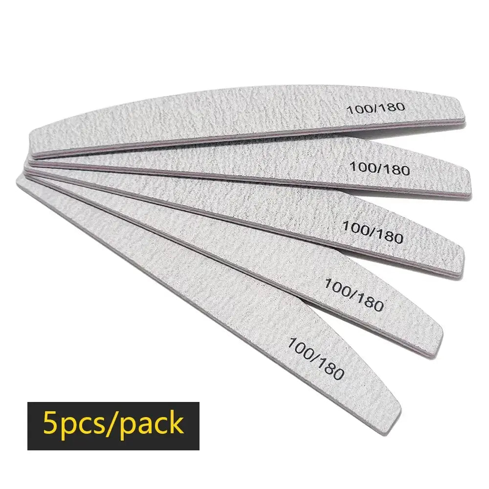Nail File Buffer 100/180 Grit Half Moon Nail Files Double Side Sandpaper Nail Sanding Grinding Gel Nail Polish Manicure Tool - Nexvibe