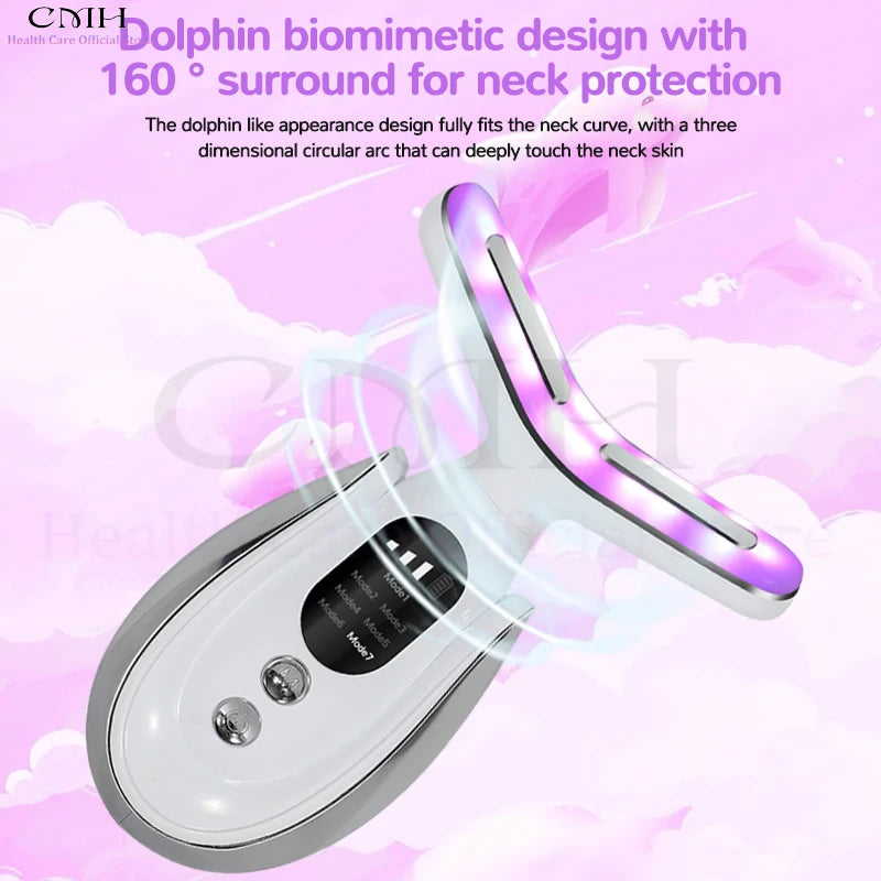Neck Beauty Device 7 in 1 LED Therapy Microcurrent Anti Wrinkle Face Massager Deep Cleansing Hot Compress for Skin