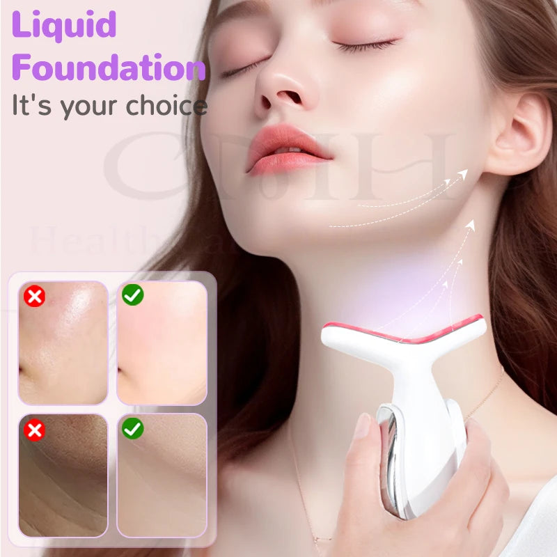 Neck Beauty Device 7 in 1 LED Therapy Microcurrent Anti Wrinkle Face Massager Deep Cleansing Hot Compress for Skin