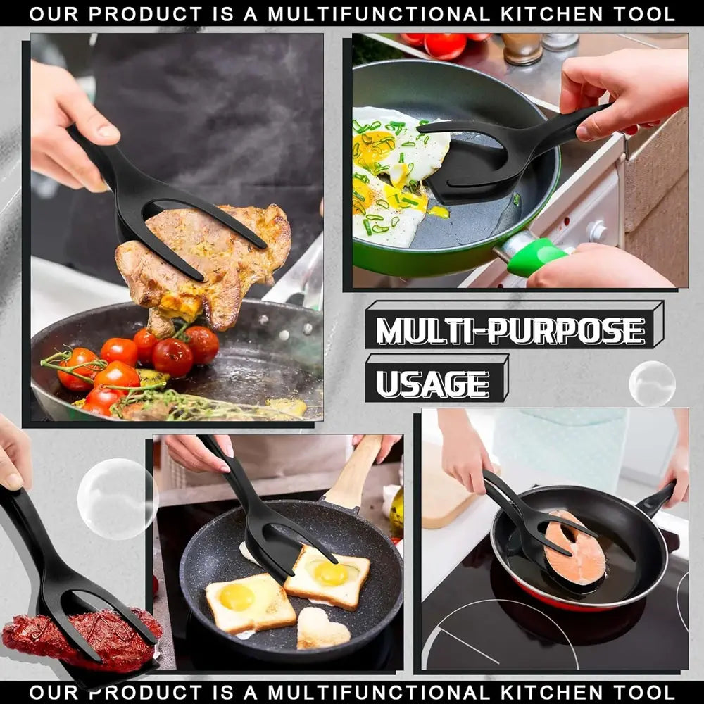 New 2 in 1 Grip Flip Spatula Tongs Egg Flipper Spatula Nylon Non Stick Coating Pancake Fish French Toast Omelet Making Tool - Nexvibe