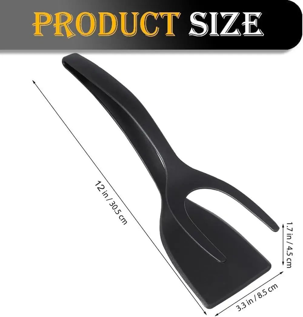 New 2 in 1 Grip Flip Spatula Tongs Egg Flipper Spatula Nylon Non Stick Coating Pancake Fish French Toast Omelet Making Tool - Nexvibe
