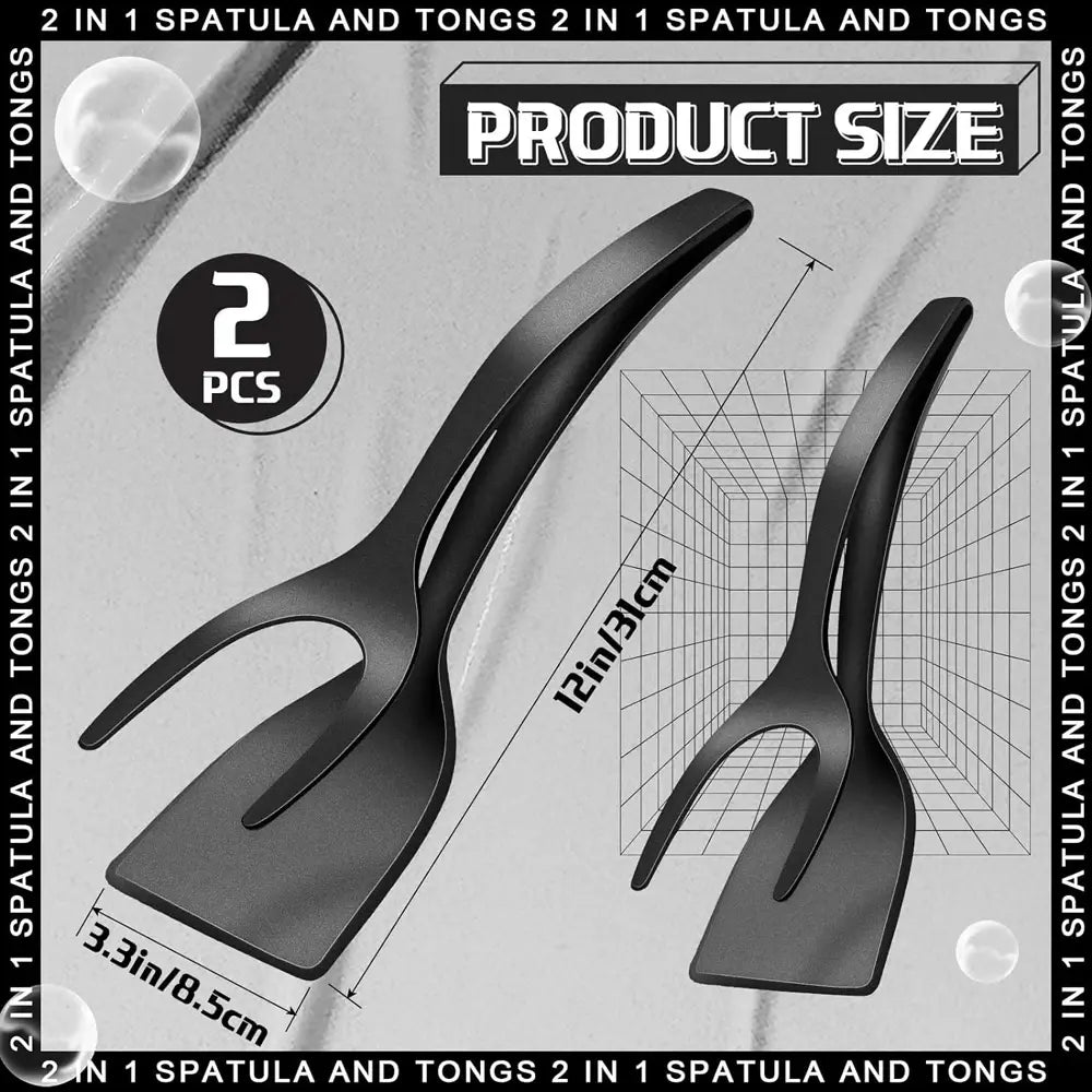 New 2 in 1 Grip Flip Spatula Tongs Egg Flipper Spatula Nylon Non Stick Coating Pancake Fish French Toast Omelet Making Tool - Nexvibe