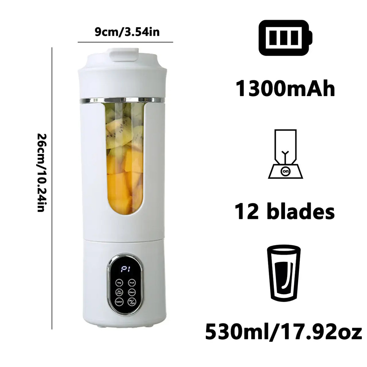 New 530ml Portable Juicer Wireless USB Charging Crushed Ice Electric Juicing 12 Blade 4 Gears 7.4V Mini Fresh Juice Blender - Nexvibe