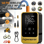 POWNYM Multi-Functional Wireless Tire Inflator Jump Starter Portable Air Pump with Digital Gauge LED Light & All Nozzle