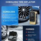 POWNYM Multi-Functional Wireless Tire Inflator Jump Starter Portable Air Pump with Digital Gauge LED Light & All Nozzle