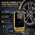 POWNYM Multi-Functional Wireless Tire Inflator Jump Starter Portable Air Pump with Digital Gauge LED Light & All Nozzle